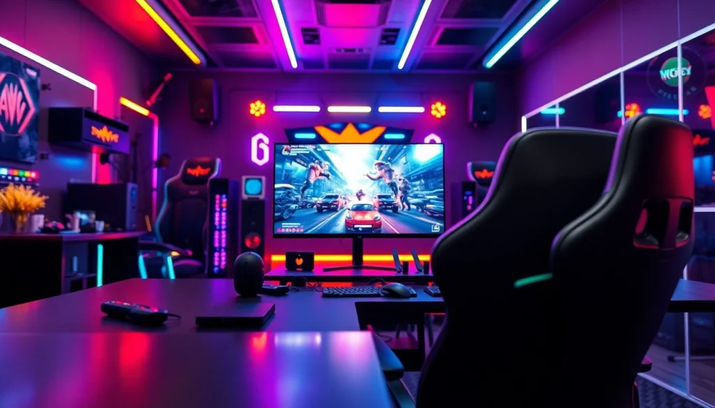 Aksi seru dalam permainan istana777 bet di ruangan modern dengan pencahayaan cerah.