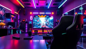 Aksi seru dalam permainan istana777 bet di ruangan modern dengan pencahayaan cerah.