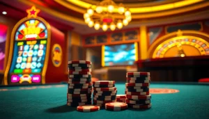 Trải nghiệm cảm giác hồi hộp của tik 88 tại một sòng bài sang trọng, với những đồng chip poker và máy đánh bạc lấp lánh.