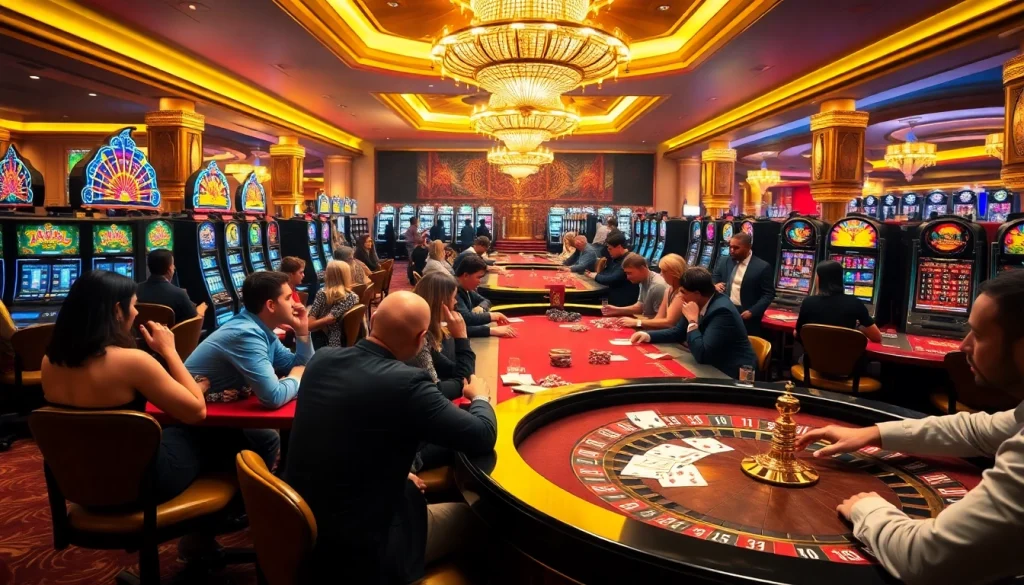 Players betting at casino tables featuring cards and chips, highlighting excitement at 123b.