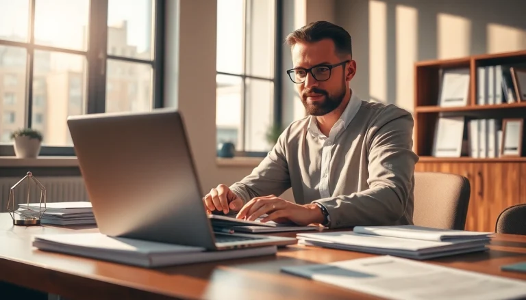 Professional translator preparing beëdigde vertaling documents in a bright office.