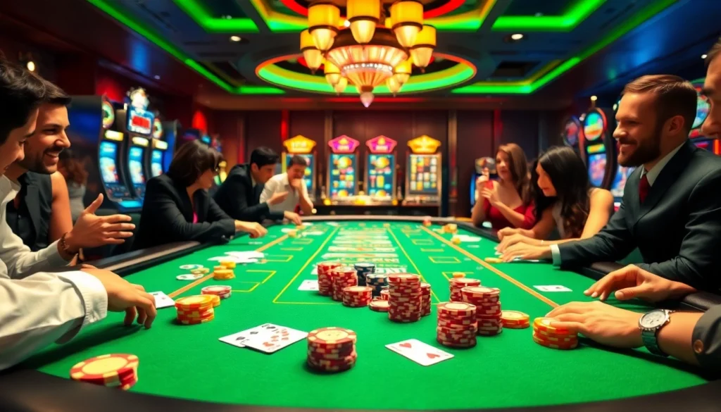 Players enjoying an exciting game at the s88 vip casino table surrounded by colorful chips.