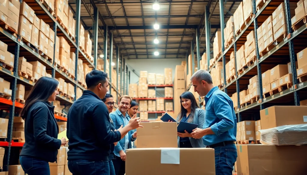 Showcasing a 3PL operation with professionals managing inventory and logistics.