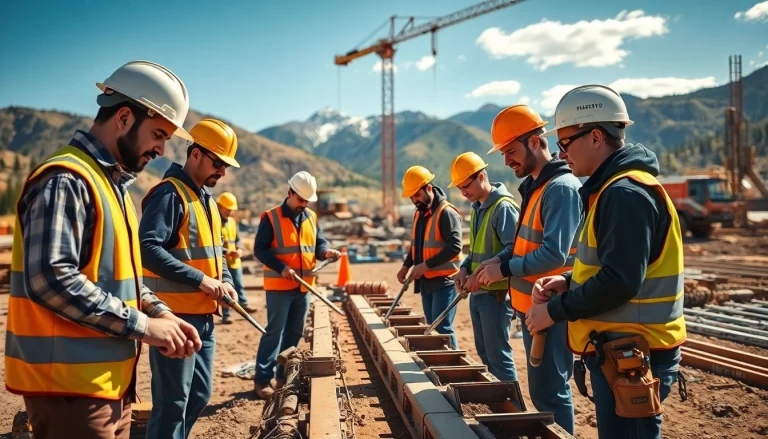 Engaging training in construction education Colorado, showcasing diverse workers on-site with tools.