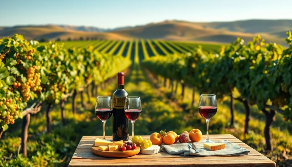 Enjoy wineries in Clarksburg with a scenic vineyard picnic featuring wine, cheese, and fruits.