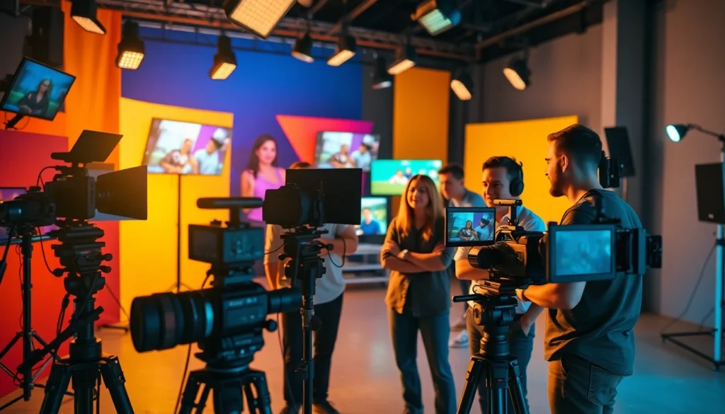 Video Production Company Calgary collaborating in a vibrant studio with advanced equipment.