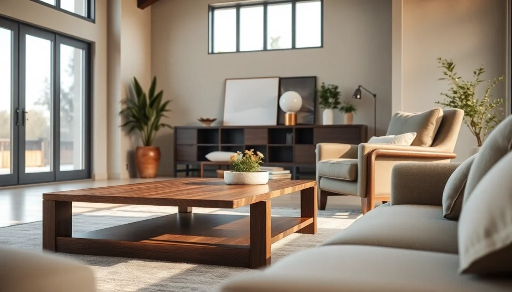 Showcase of custom furniture in a beautifully designed living room featuring artisan-crafted pieces.