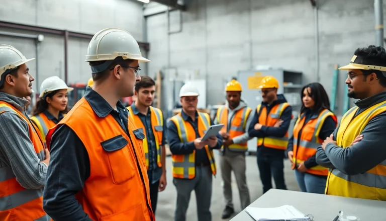 Engaging construction safety training session demonstrating proper safety gear usage.