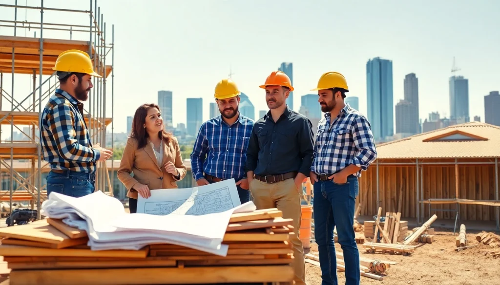 Builders collaborating on-site representing the Texas association of builders' community and construction culture.