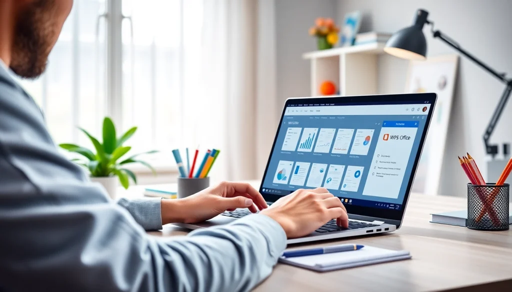 Showcasing wps下载 in a modern digital workspace with a user editing documents on WPS Office.