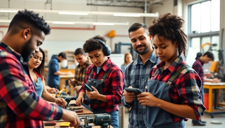Students learning practical skills at Trade School Tennessee while working on tools and technology.