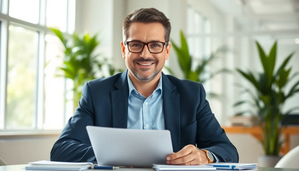 Motivated business coach los Angeles offering guidance in a bright office environment.