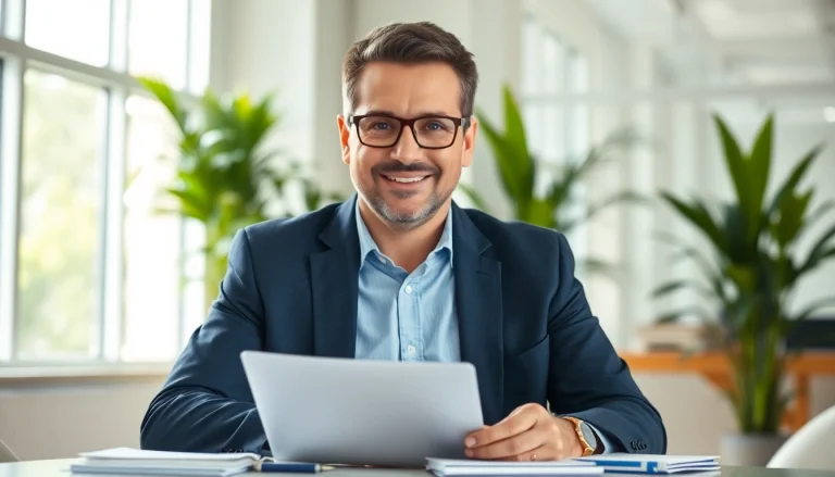 Motivated business coach los Angeles offering guidance in a bright office environment.