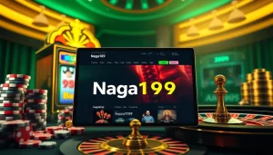 Naga169 tanpa potongan displayed on a vibrant online casino interface with dynamic slot machines and poker elements.