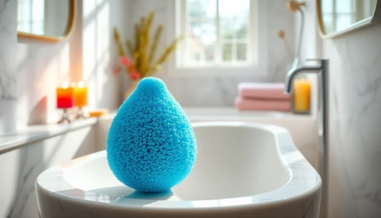 Best silicone loofah on a marble sink, showcasing texture and vibrant color.
