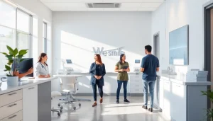 We Smile矯正 口コミ showcasing a modern dental clinic's welcoming environment and clear aligner consultation.