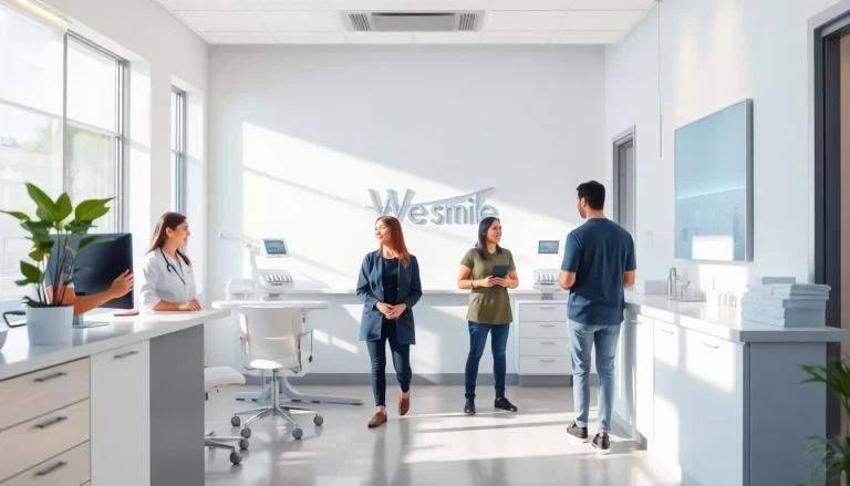 We Smile矯正 口コミ showcasing a modern dental clinic's welcoming environment and clear aligner consultation.