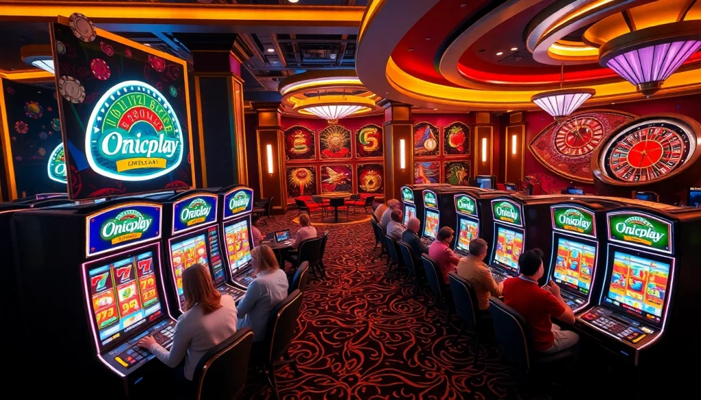 Experience the excitement at Onicplay slot machines in a luxurious casino setting.
