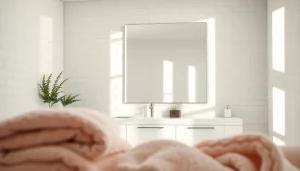 Reflect stunning elegant bathroom mirror reflecting natural light in a modern bathroom setting.