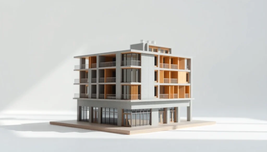 Architekturmodellbau Dortmund: Detailliertes Architekturmodell in modernem Studio.