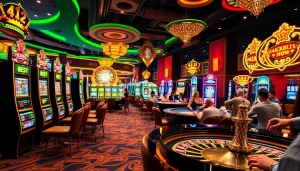 Experience immersive gameplay at https://shbet.law/ with vibrant casino action, poker chips, and slot machines.