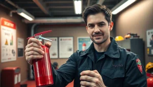 Demonstrating proper use of a pass fire extinguisher for fire safety training.