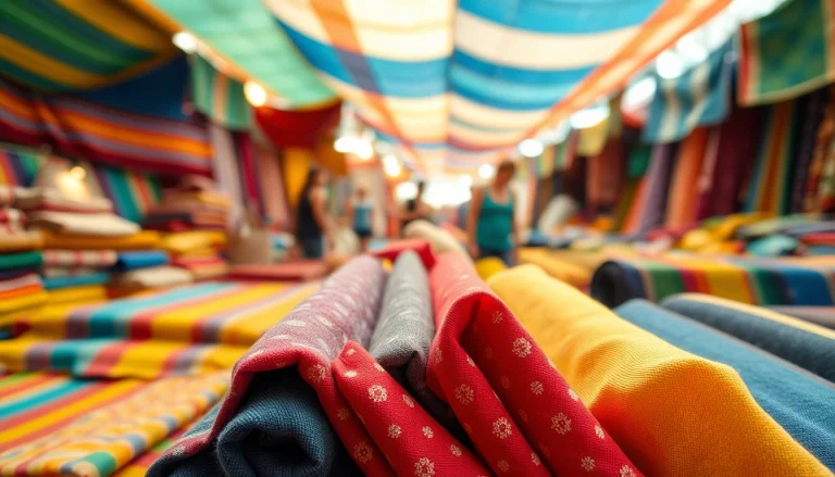 Goedkope katoenen stoffen online Nederland met kleurrijke patronen in een levendige marktscene.