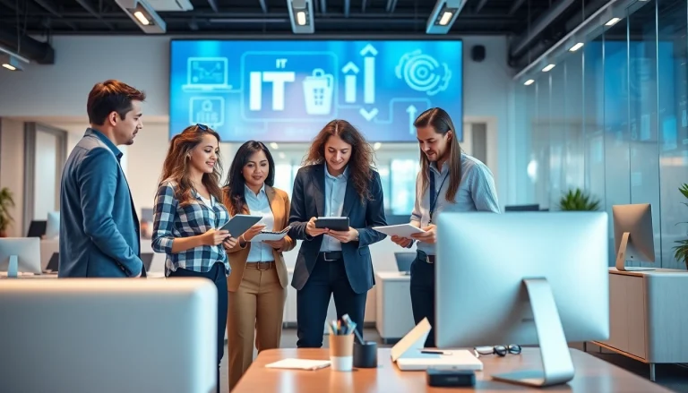 IT professionals collaborating on managed it service strategies in a modern office environment.