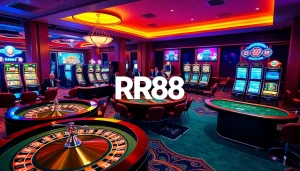 Experience the thrill of gambling at RR88's modern casino setup with vibrant games and professional dealers.