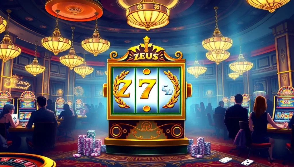 Rasakan aksi seru di mesin slot Zeus dalam suasana kasino yang ramai.