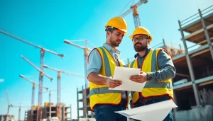 Engaged teams demonstrating careers in construction at a vibrant building site.