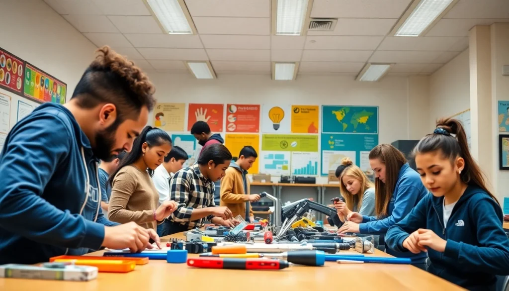 Students learning at a Trade School In Tennessee, collaborating with tools and equipment.