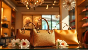 명품 이미테이션 가방이 진열된 세련된 부티크 내부 모습.