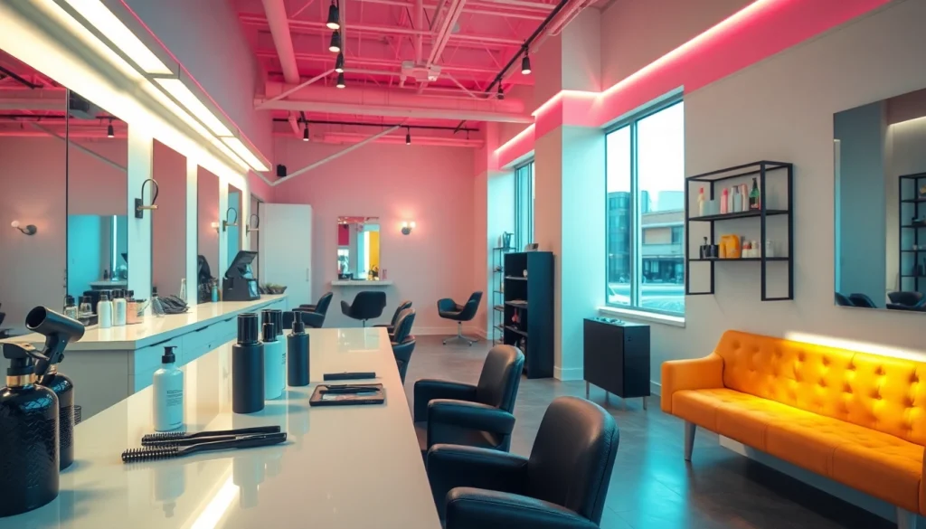 Salon coafura bucuresti cu un interior modern si decor elegant pentru clienti.