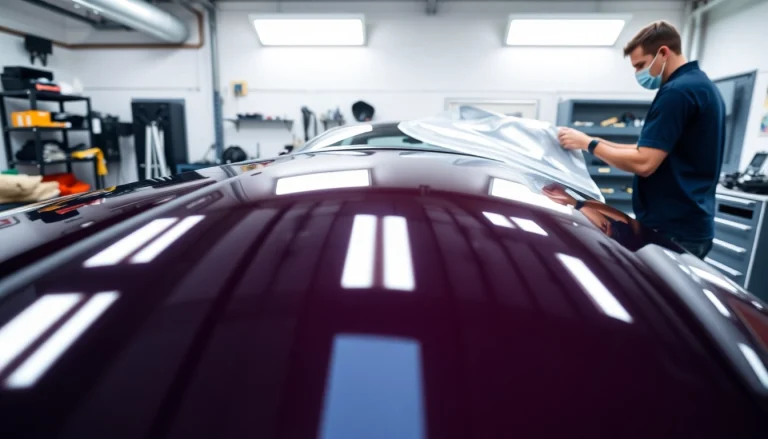 PPF Chattanooga being expertly installed on a car in a professional workshop setting.