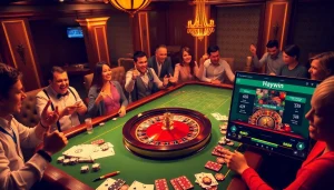 Experience the excitement of Haywin as players engage at a luxurious casino table filled with chips and cards.