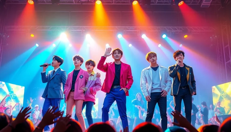 BTS members performing energetically on stage, showcasing their unique styles and connection with fans.