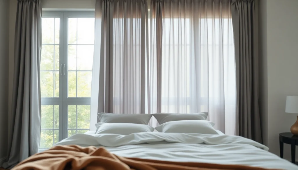 Verduisterende gordijnen in een moderne slaapkamer zorgen voor optimale verduistering.