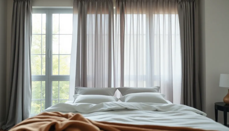 Verduisterende gordijnen in een moderne slaapkamer zorgen voor optimale verduistering.