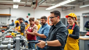 Students practicing skills in trade schools in southern California, with hands-on training and a collaborative atmosphere.