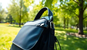 Abschließbare Handytasche sicher und stilvoll präsentiert im Freien.