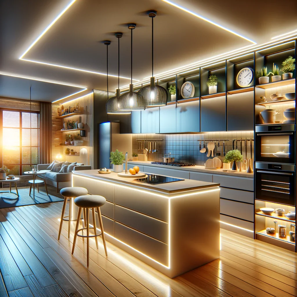 DALL_E_2024-01-01_17.06.01_-_A_modern_kitchen_interior_demonstrating_innovative_lighting_ideas._The_scene_includes_ambient_lighting_a_stylish_pendant_light_over_a_kitchen_island