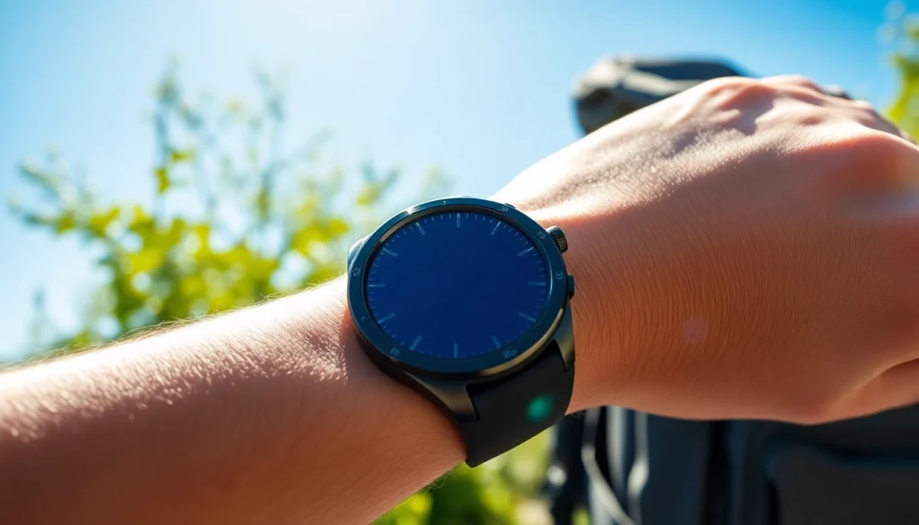 Engage with the advanced Explorer Plus GPS Smart Watch, showcasing its cutting-edge design outdoors.