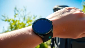 Engage with the advanced Explorer Plus GPS Smart Watch, showcasing its cutting-edge design outdoors.