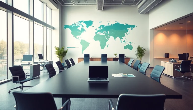 Luxembourg holding setup showcasing a professional office environment with modern furniture and global connections.