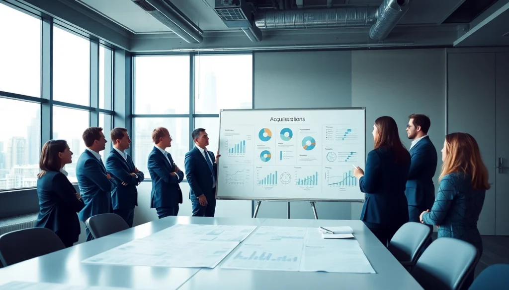 Engaged professionals strategizing on Acquisition Planning in a modern office setting.