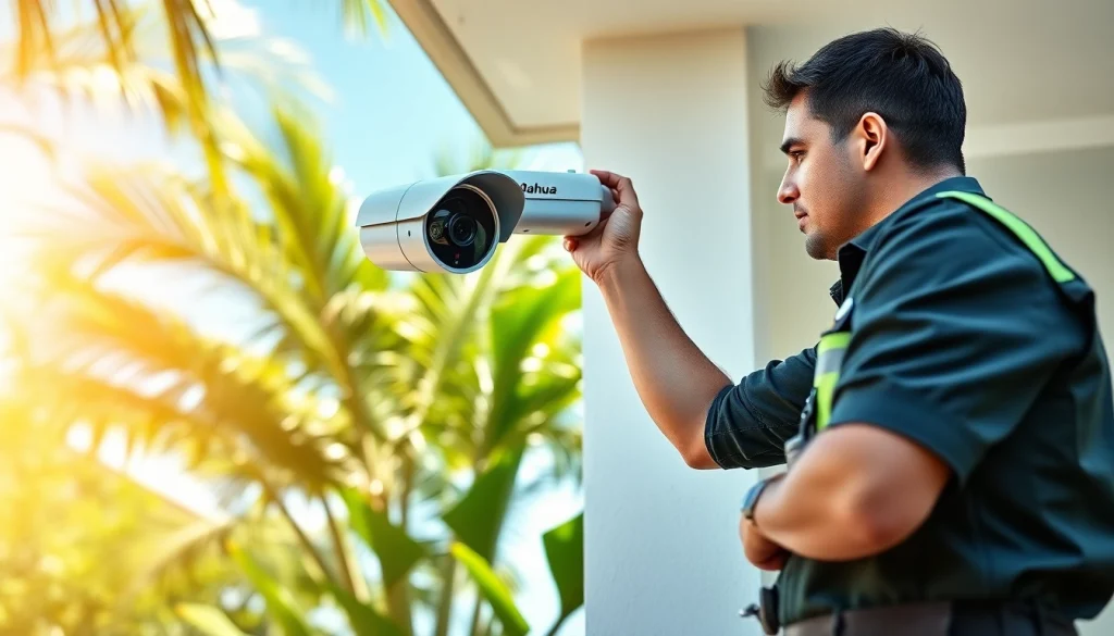 Cámaras Dahua instaladas por un técnico en una propiedad residencial en Costa Rica, mostrando soluciones de seguridad.
