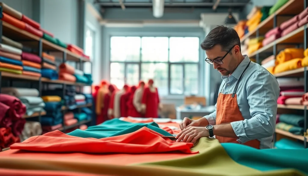 Katoen stof voor kleding wordt vakkundig gesneden in een textielwerkplaats.