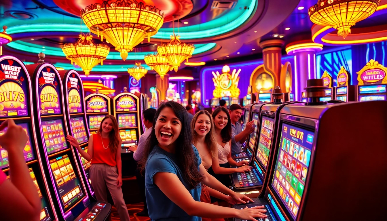 Experience the thrilling world of slot88 online with vibrant casino slot machines and enthusiastic players.