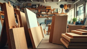 Canvas kopen in een levendige werkplaats met verschillende stoftexturen en kleuren.